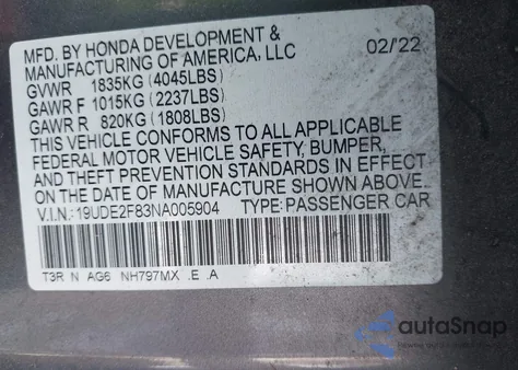 2022 Acura Ilx Premium A-Spec Packages/Technology A-Spec Packages из США, поврежденный, VIN 19UDE2F83NA005904